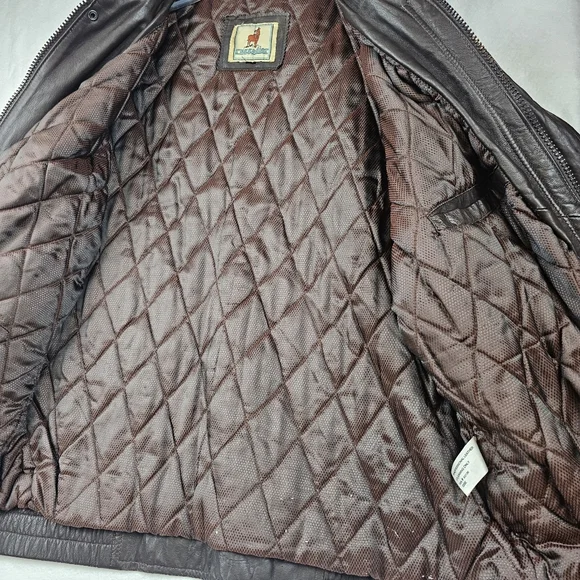 Vtg Lambskin Leather Bomber Jacket Quilted‎ Brown Grunge Top Gun Style Classic
